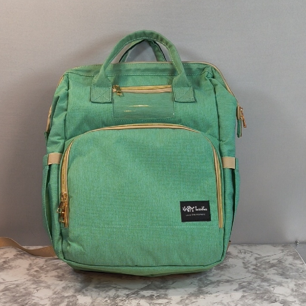 Happy Luoka Green Diaper Backpack W/ Changing Station, Multiple Pockets